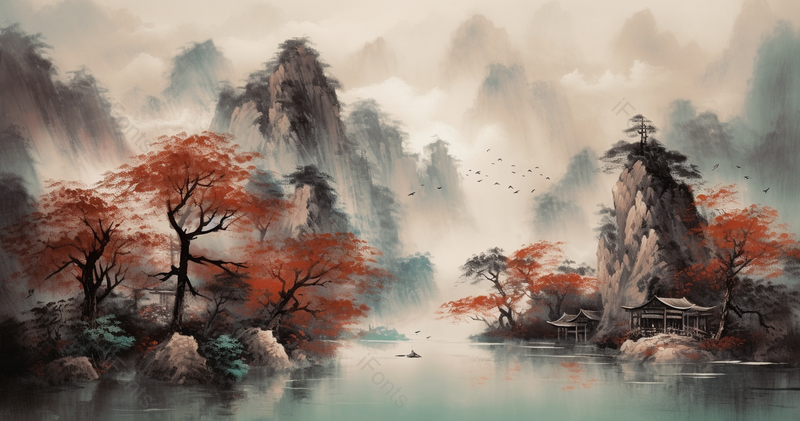 高耸入云的山峰中国风意境山水画背景插画,插画/手绘图,插画/手绘图库,插画/手绘图下载,插画/手绘